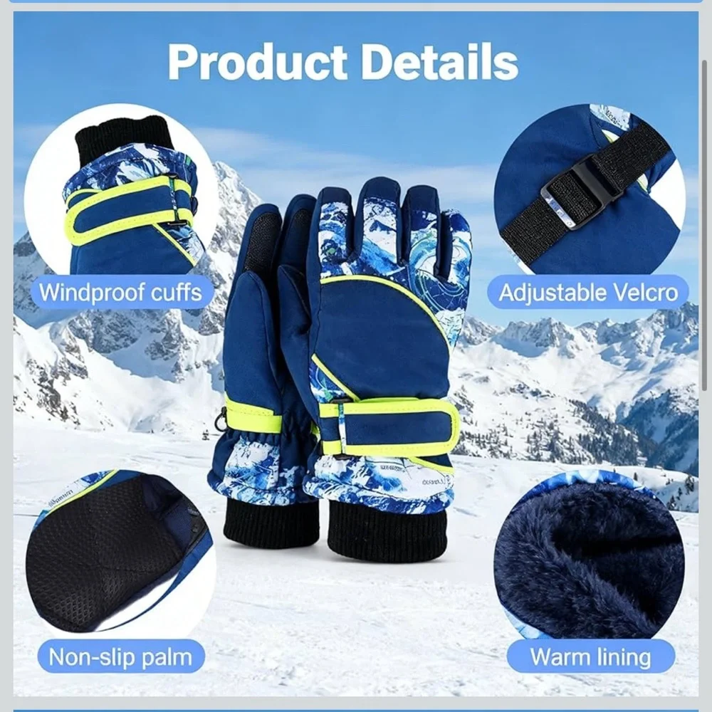 Kids-Waterproof-Ski-Gloves - Boys-Girls Winter-Snow-Glove Thickening Warm 4-7 y